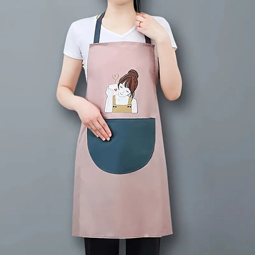 Cute Girl Waterproof Apron With Pocket