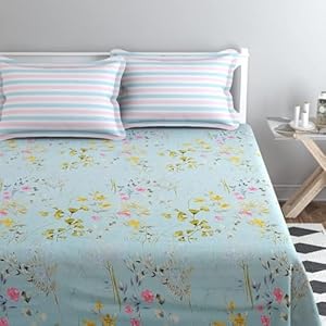 Blue & Pink King Size Bedsheets with 2 King Size Pillow Covers