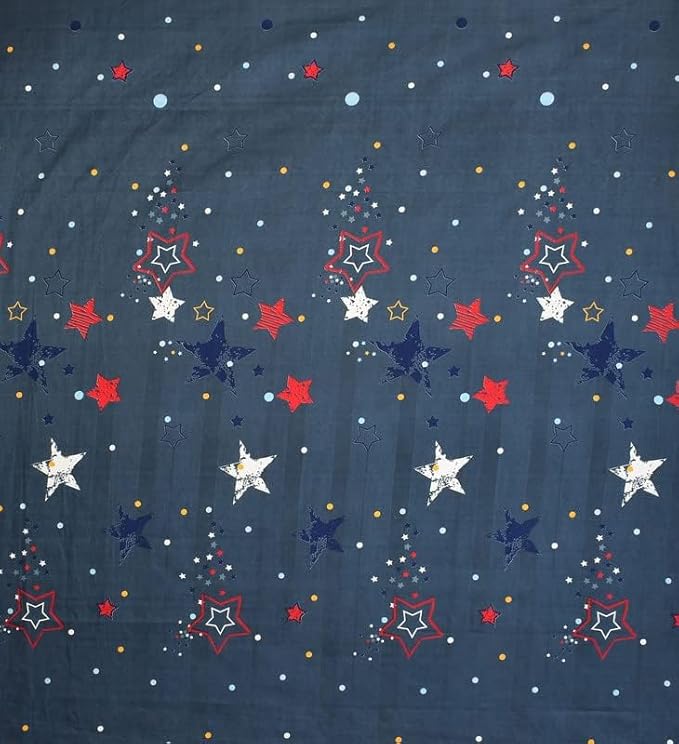 Blue Star Print King Size Bed Sheet Set with 2 Pillow Covers