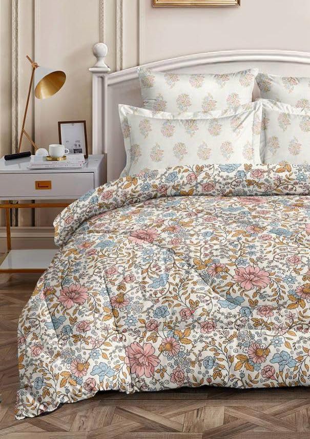 Pastel Pink Floral King 3D Printed Fitted (Elastic) Bedsheet with 2 pillow covers