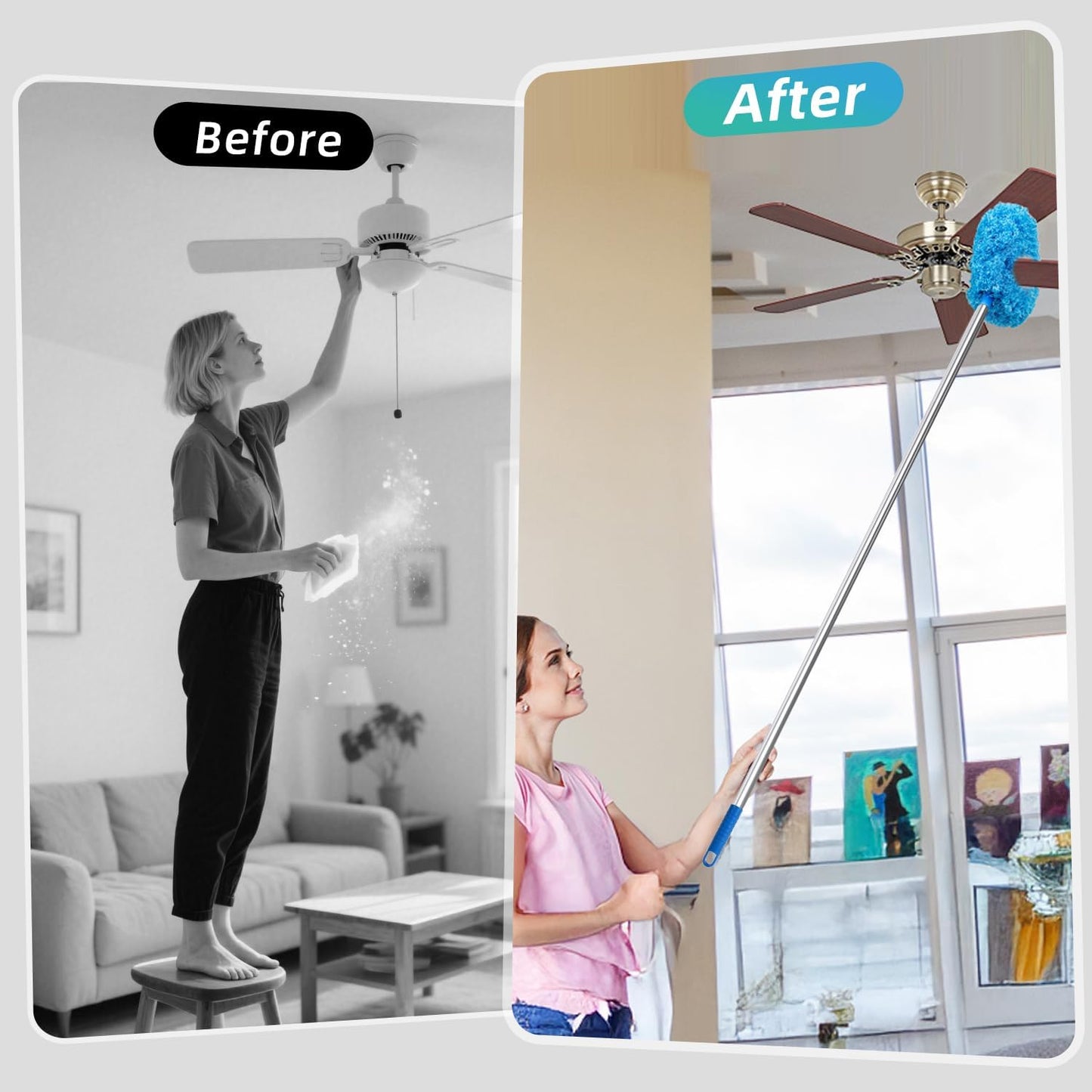 Extendable Fan Blade Cleaning Duster with Microfiber Head