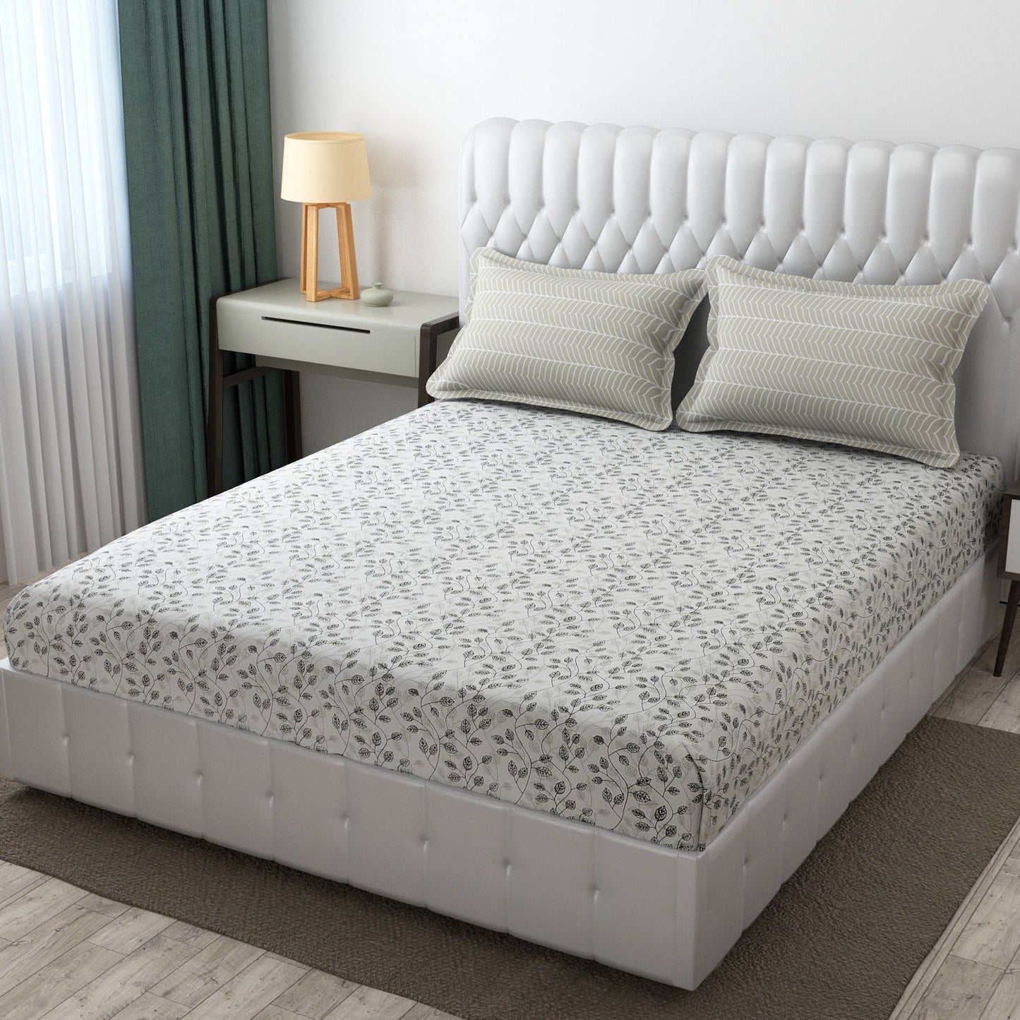 Leaf Pattern Textured Double Bedsheet With 2 Pillow Covers