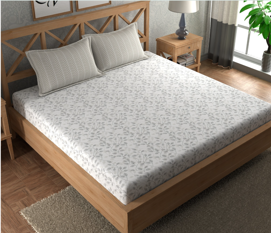 Leaf Pattern Textured Double Bedsheet With 2 Pillow Covers