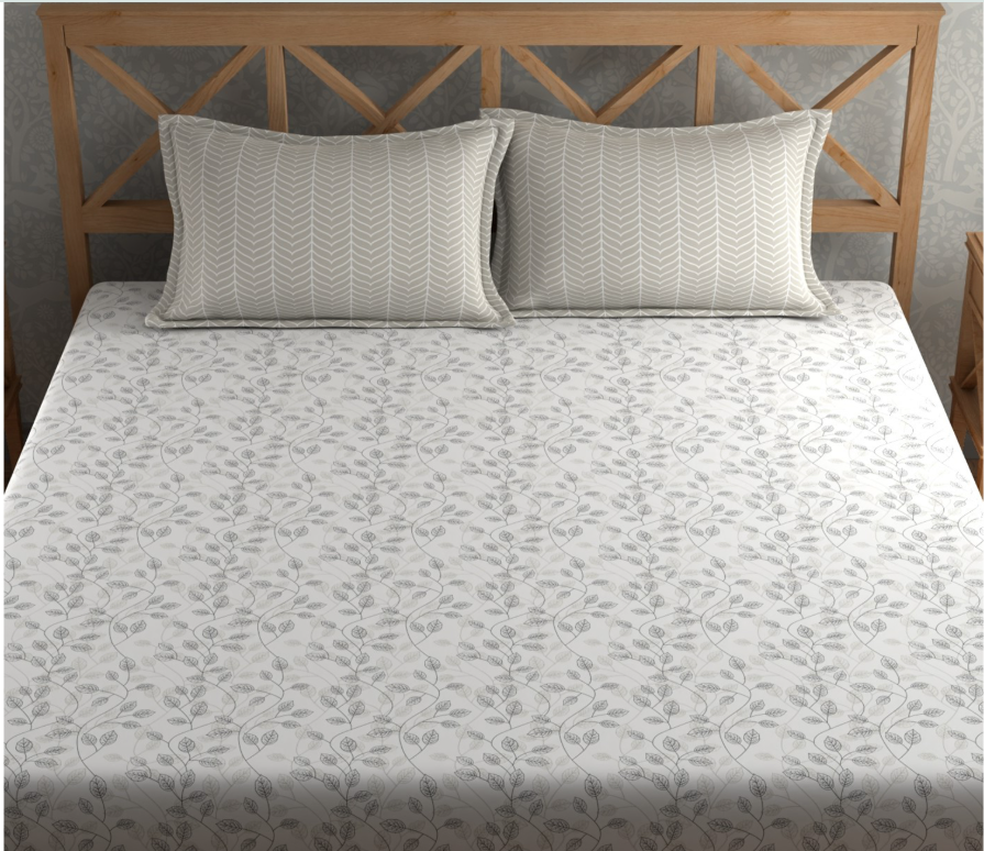 Leaf Pattern Textured Double Bedsheet With 2 Pillow Covers