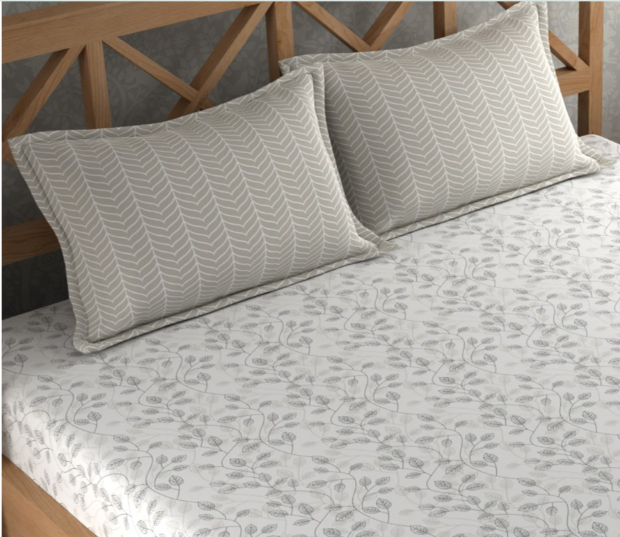 Leaf Pattern Textured Double Bedsheet With 2 Pillow Covers