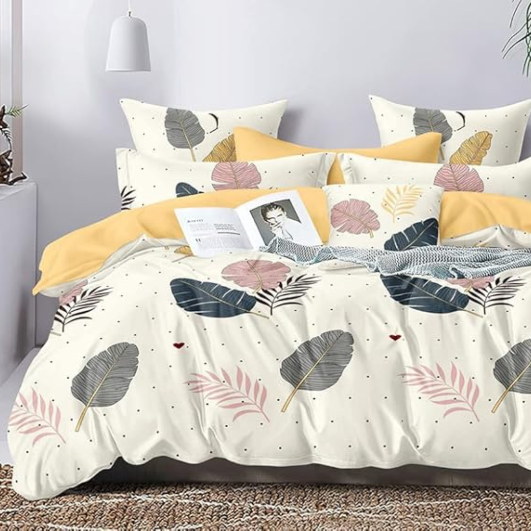 King Printed Fitted (Elastic) Bedsheet (Pack of 1, Yellow, Blue)