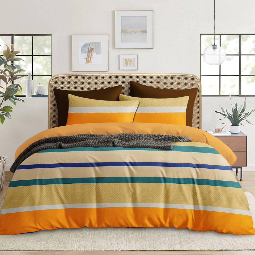 Cotton King Abstract Fitted (Elastic) Bedsheet (Pack of 1, Yellow) with 2 pillow cover