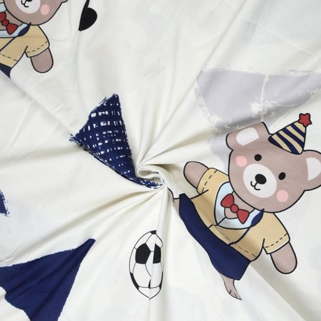 Multicolor Cartoon Print Cotton Blend King Size Bedsheet with 2 Pillow Covers