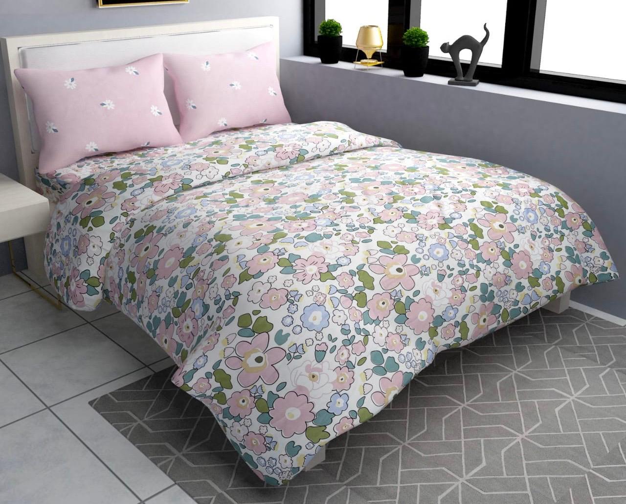 Premium glaze cotton Elastic Fitted King Size Bedsheet with 2 Pillow Covers