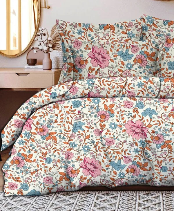Pastel Pink Floral King 3D Printed Fitted (Elastic) Bedsheet with 2 pillow covers