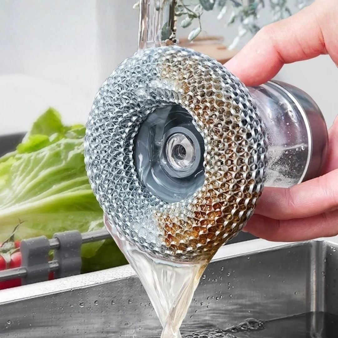 Detailed underside of the textured metal mesh scrubbing head
