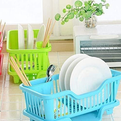 3 in 1 Kitchen Dish Drainer Rack with Cutlery Holder & Water Tray