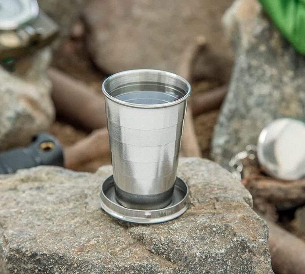 Stainless Steel Collapsible Folding Cup with Keychain
