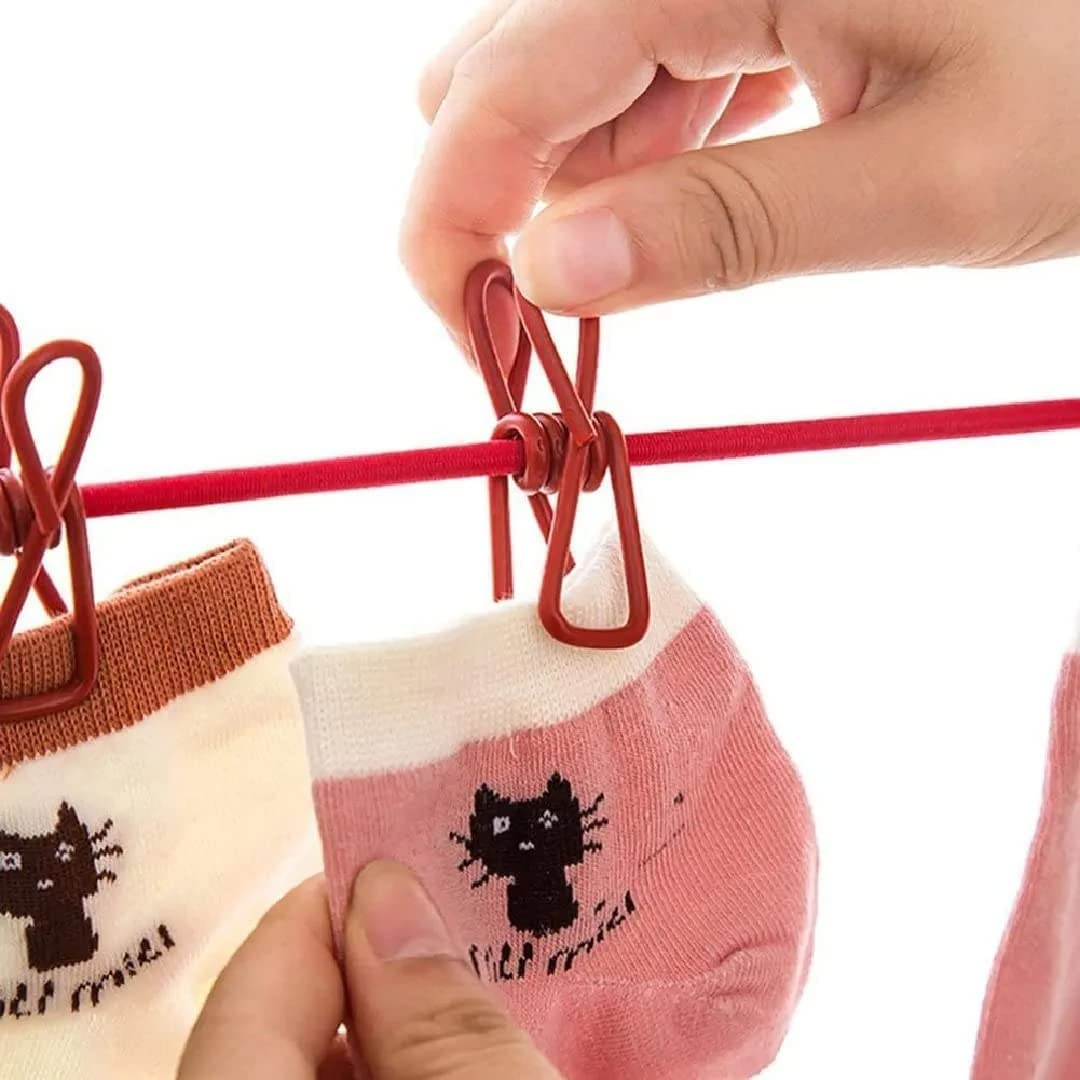 Portable Elastic Clothes Drying Rope with 12 Clips & Dual Hooks