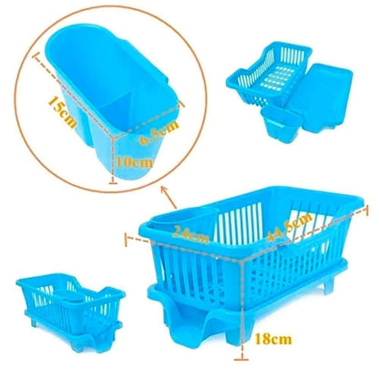3 in 1 Kitchen Dish Drainer Rack with Cutlery Holder & Water Tray