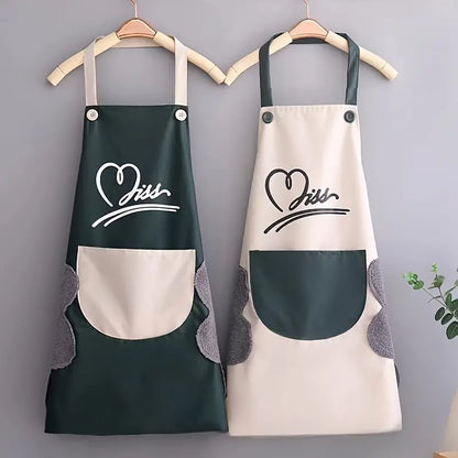 Waterproof Oil-Proof Kitchen Apron with Towel Pads