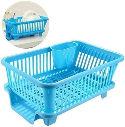 3 in 1 Kitchen Dish Drainer Rack with Cutlery Holder & Water Tray