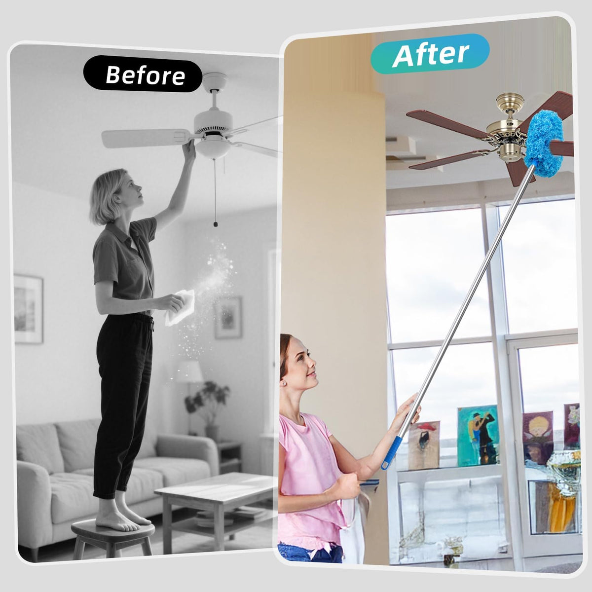 Extendable Fan Blade Cleaning Duster with Microfiber Head