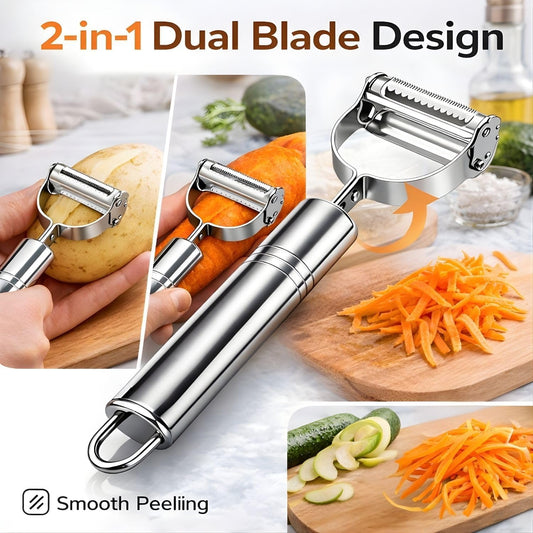 2-in-1 Stainless Steel Dual Blade Vegetable Peeler & Julienne Cutter