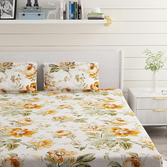 Floral Microfiber Bedsheet for a Double BedSet Includes 2 Pillow Covers (Elastic Fitted )