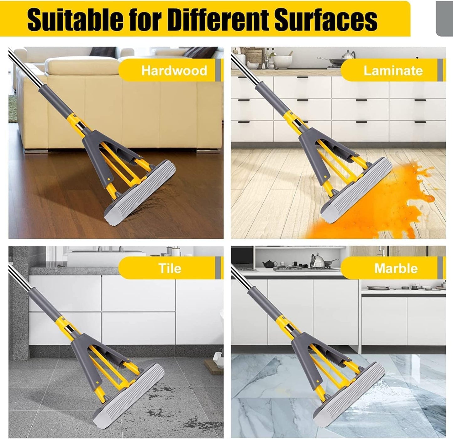 2-in-1 Self-Wringing Sponge Mop – Ideal for Floors, Glass & Kitchen