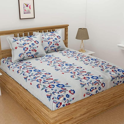 Multi Floral Elastic fitted  Cotton Blend Double Size Bedsheet with 2 Pillow Cover