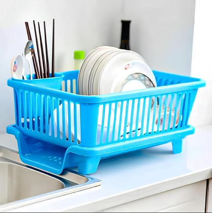3 in 1 Kitchen Dish Drainer Rack with Cutlery Holder & Water Tray