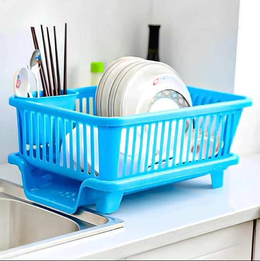 3 in 1 Kitchen Dish Drainer Rack with Cutlery Holder & Water Tray