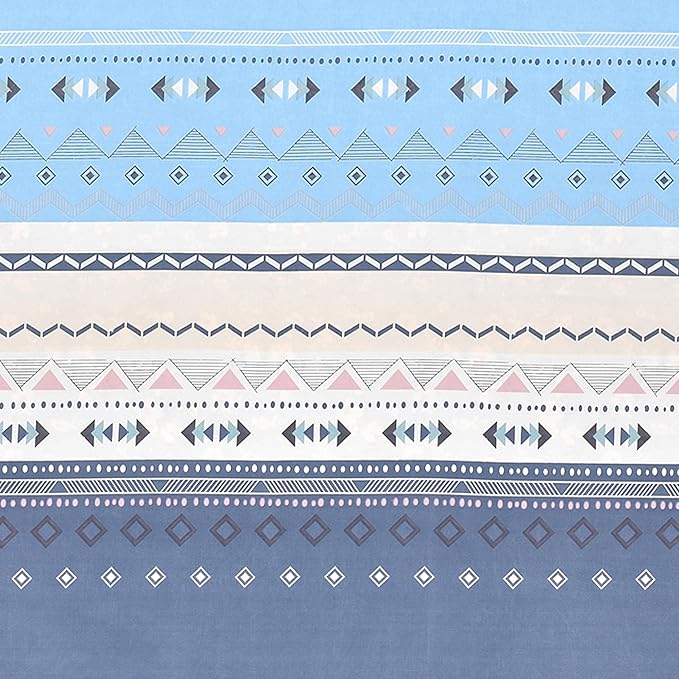 Blue Geometric Printed Fitted King Bedsheet with 2 Pillow Covers
