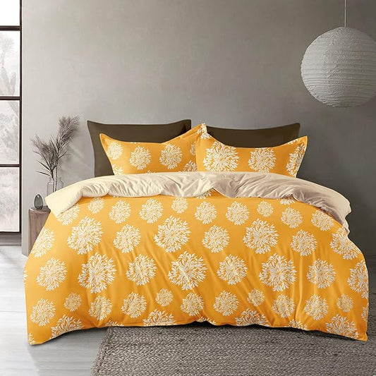 Most Viral King Size Yellow Floral Elastic Fitted Double Bedsheet With 2 Pillow Cover