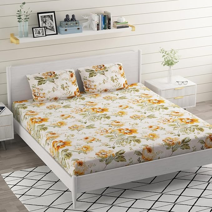 Floral Microfiber Bedsheet for a Double BedSet Includes 2 Pillow Covers (Elastic Fitted )