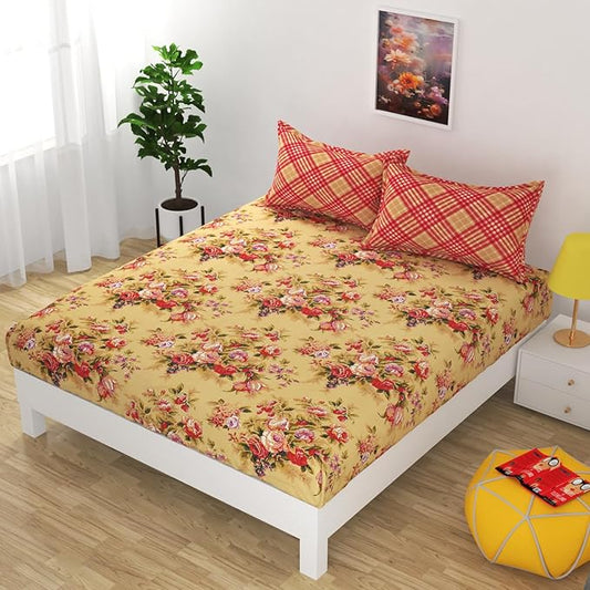 Brida Yellow Floral King Size Bedsheet with 2 Pillow Covers