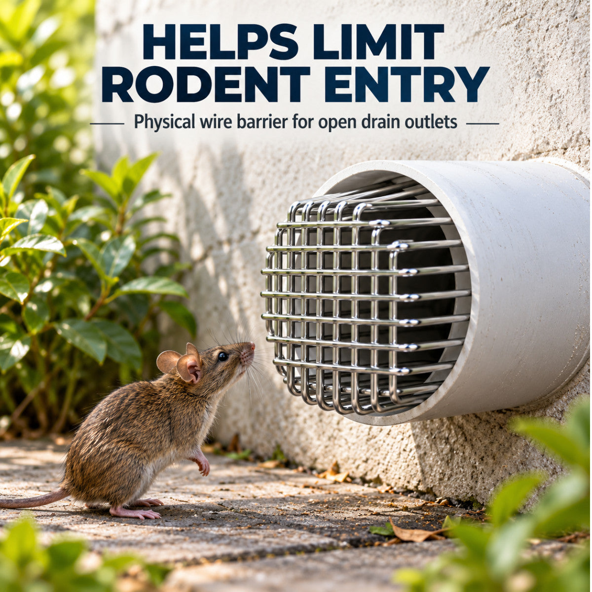 Anti-rat drain mesh fitted into an outdoor drainage pipe