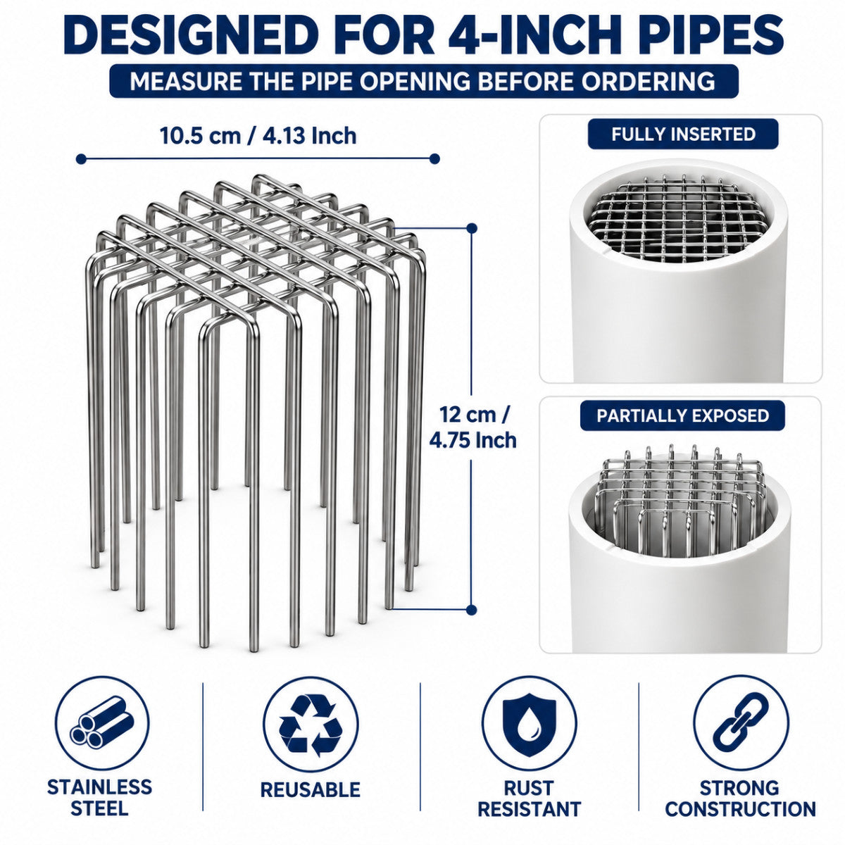 Stainless Steel Anti-Rat Drain Cover Mesh for 4-Inch Pipes