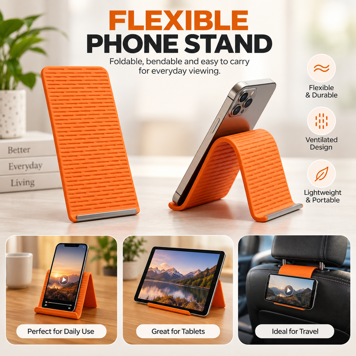 Flexible Foldable Phone Stand for Desk & Travel