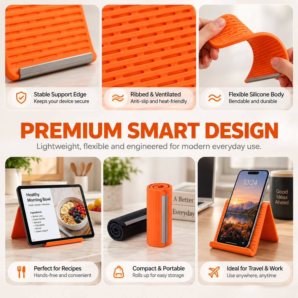 Flexible Foldable Phone Stand for Desk & Travel