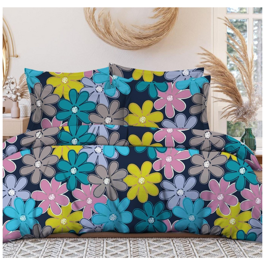 3D- Flower Cotton Feel Floral Bedsheet with 2 Pillow Cover