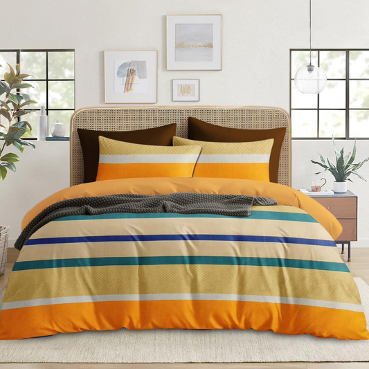 Cotton King Abstract Fitted (Elastic) Bedsheet  (Pack of 1, Yellow) with 2 pillow cover