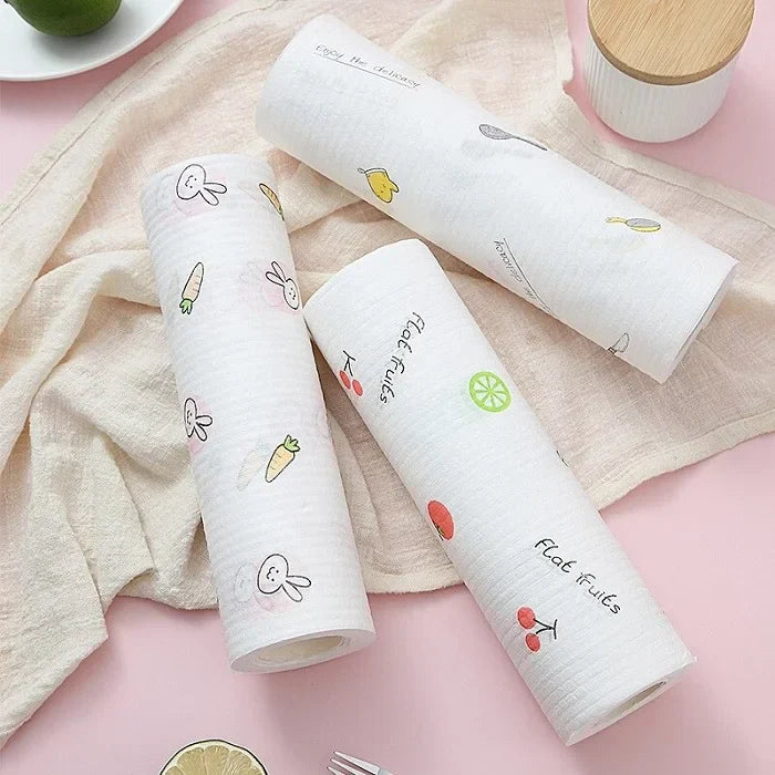 Printed Disposable Kitchen Tissue Cloth Roll - Super Absorbent and Non-Woven Wipes