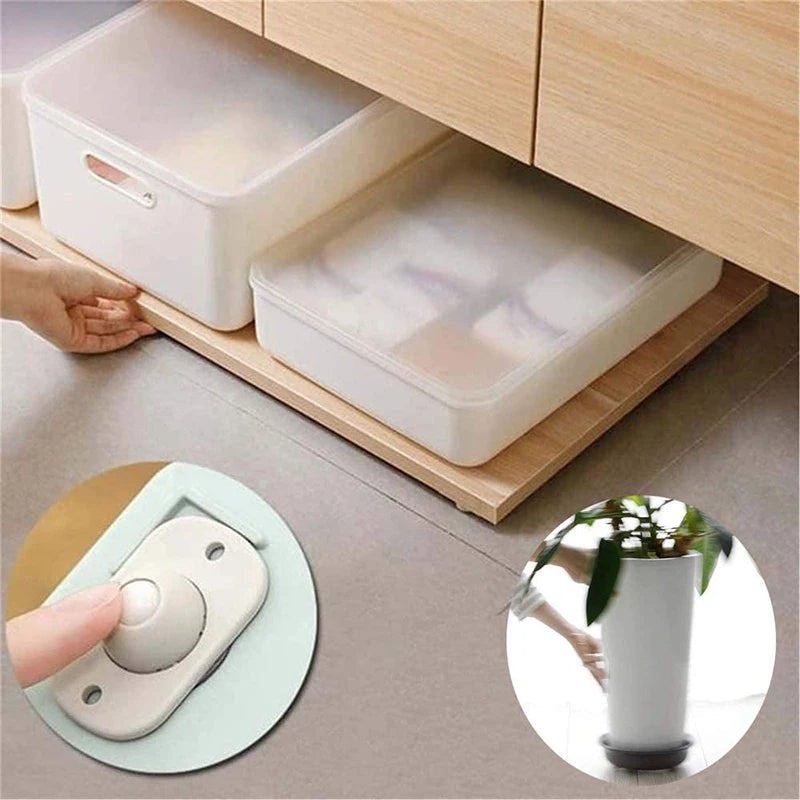 Self-Adhesive Rotating Mini Wheels for Storage Boxes & Bins