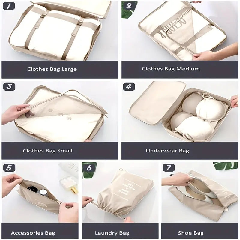 7 PCS Travel Luggage Organizers Bag | For All Kinds Of Clothes & Accessories (Multi-Color)