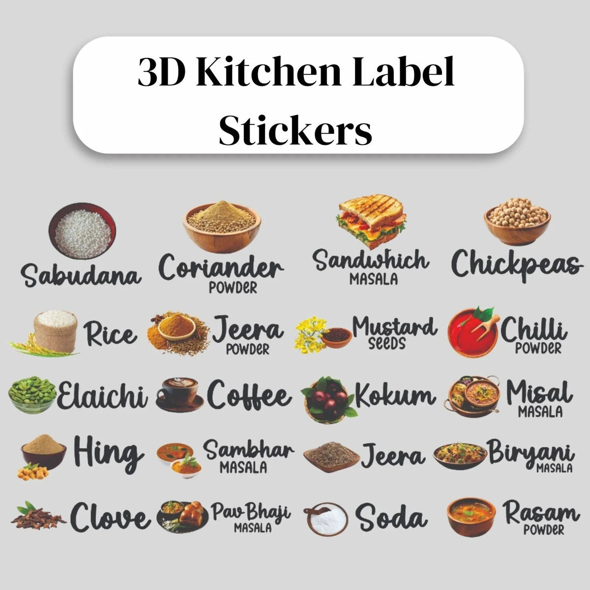 Modern 3D Kitchen Labels for Jars & Containers