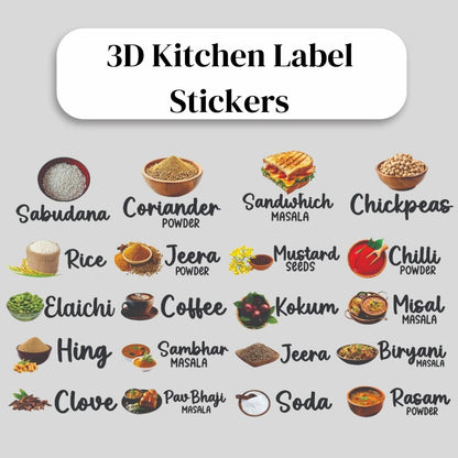 Modern 3D Kitchen Labels for Jars & Containers