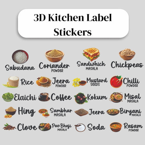 Modern 3D Kitchen Labels for Jars & Containers