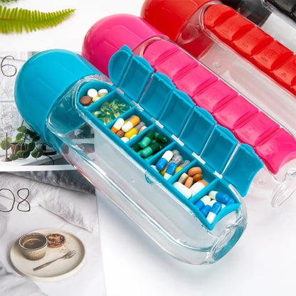 2 in 1 Portable Water Bottle Medicine Storage Organizer Box