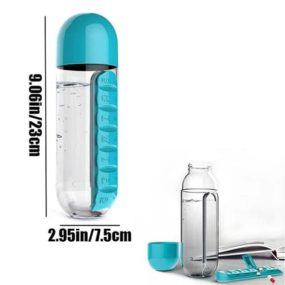 2 in 1 Portable Water Bottle Medicine Storage Organizer Box