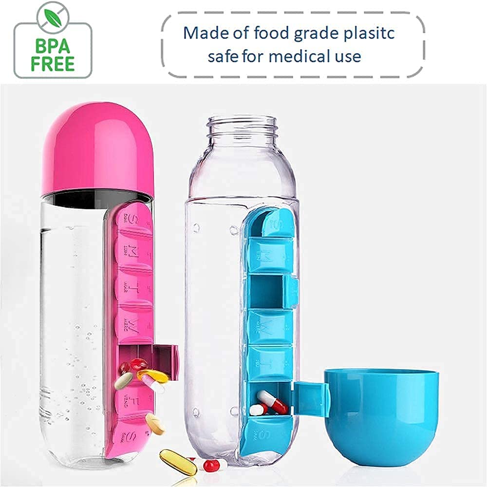 2-in-1 Pill Organizer Water Bottle with Weekly Medicine Box