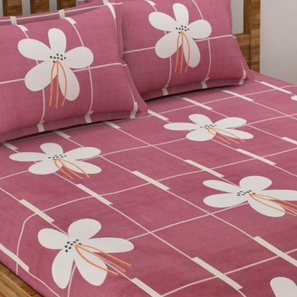 Premium Cotton Elastic Fitted Bedsheets with 2 Pillow Covers | Double Bed with All Around Elastic